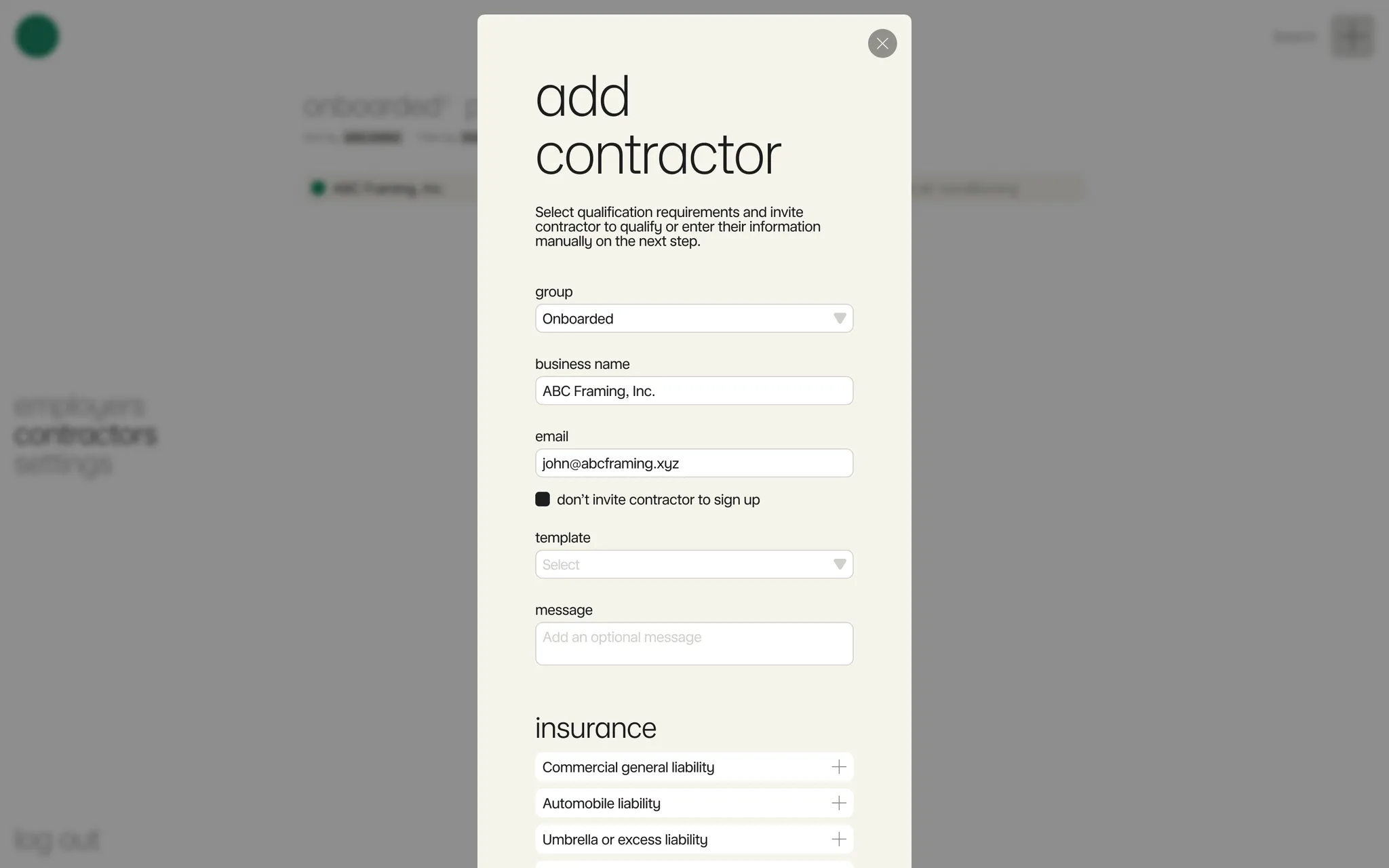 Add contractor form